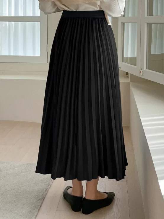 DAZY High Waist Solid Pleated Split Skirt - Image 4
