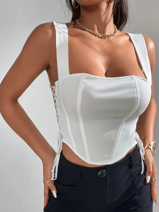 Grommet Lace Up Curved Hem Cami Top - Image 3
