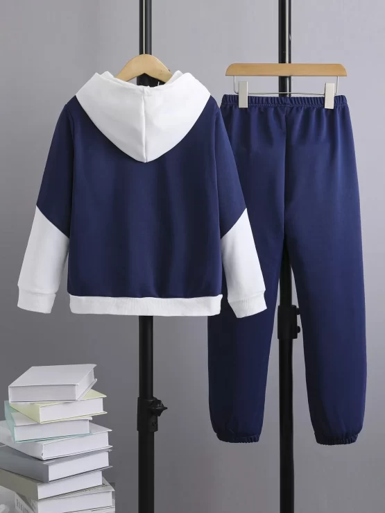 Boys Letter Graphic Color Block Hoodie & Sweatpants - Image 3
