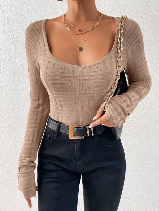 Unity Scoop Plain Sexy Neck Sleeve Sweater - Image 3