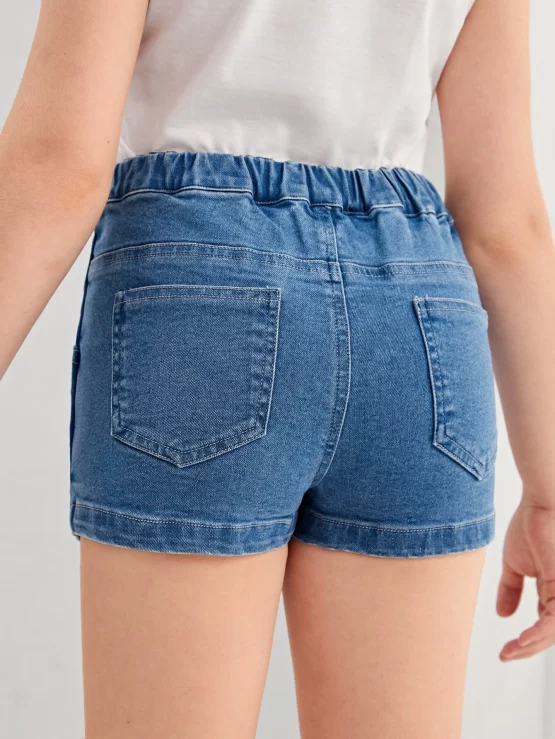 Girls Asymmetrical Pocket Hem Denim Skort - Image 3