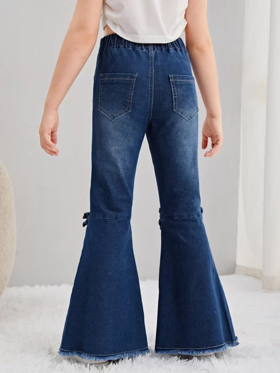 Girls Bow Front Raw Hem Flare Leg Jeans - Image 3