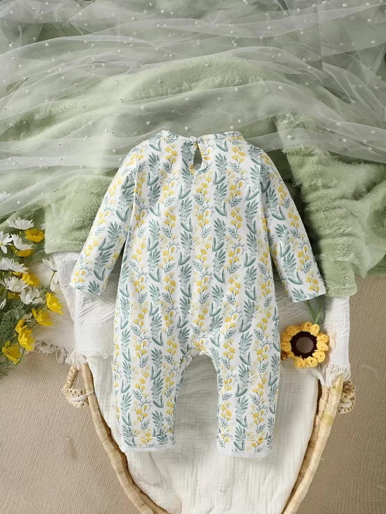 Baby Plant Floral Ruffle Trim Print Jumpsuit - Image 3