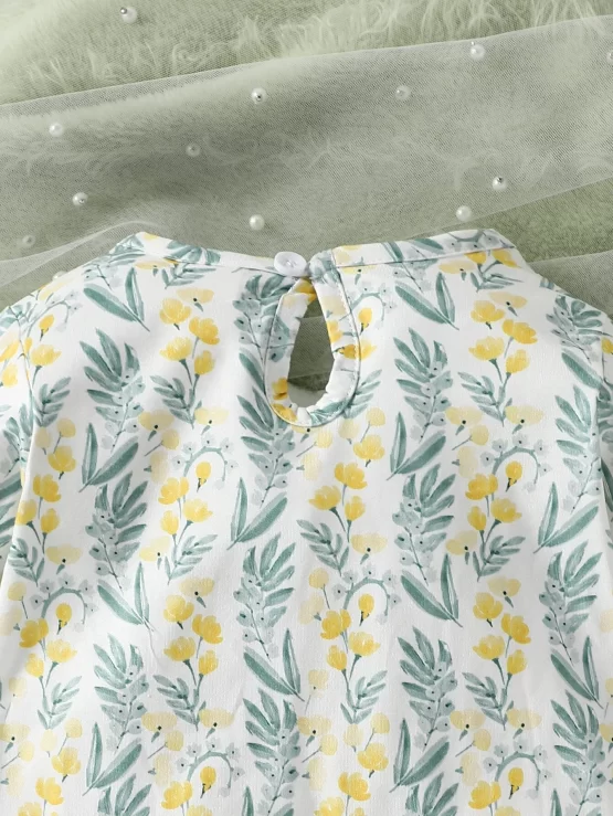 Baby Plant Floral Ruffle Trim Print Jumpsuit - Image 2
