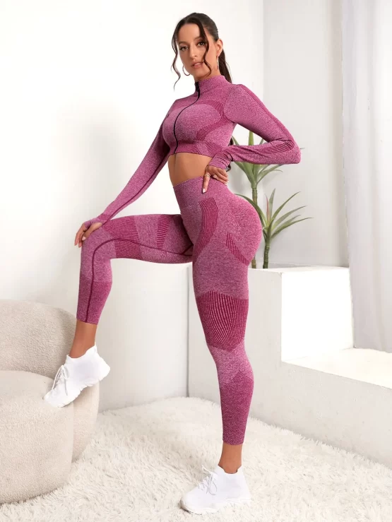 Seamless Zipper Thumb Holes Sports Set - Image 2