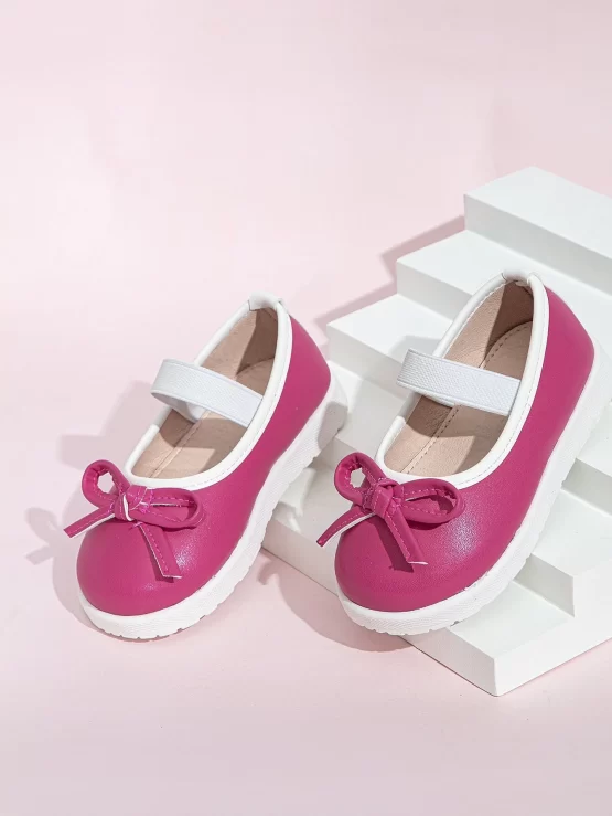 Girls Bow Decor Contrast Binding Slip On Front Sneakers - Image 3