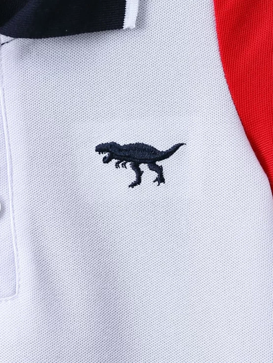 Toddler Boys Dinosaur Embroidery Color Block Polo Shirt - Image 2
