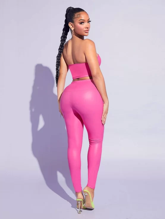 Lace Up Sexy Front Tube Top & Leggings Set - Image 3