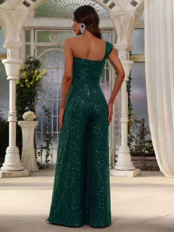 One Shoulder Party Sequin Wide Leg Jumpsuit - Image 2