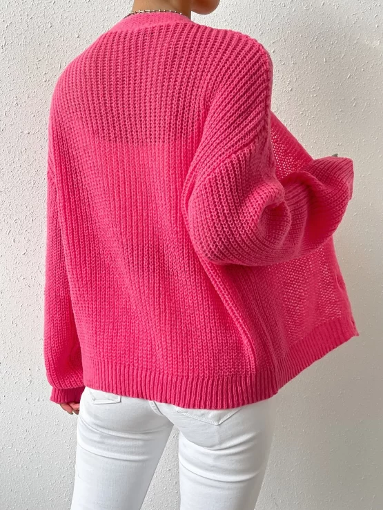 Button Front Ribbed Knit Drop Shoulder Cardigan - Image 3
