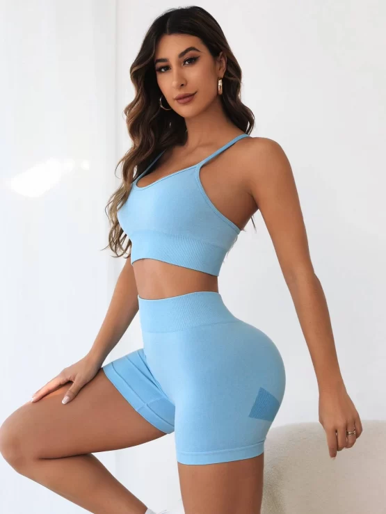 Criss Cross Backless Wide Waistband Sports Set - Image 3