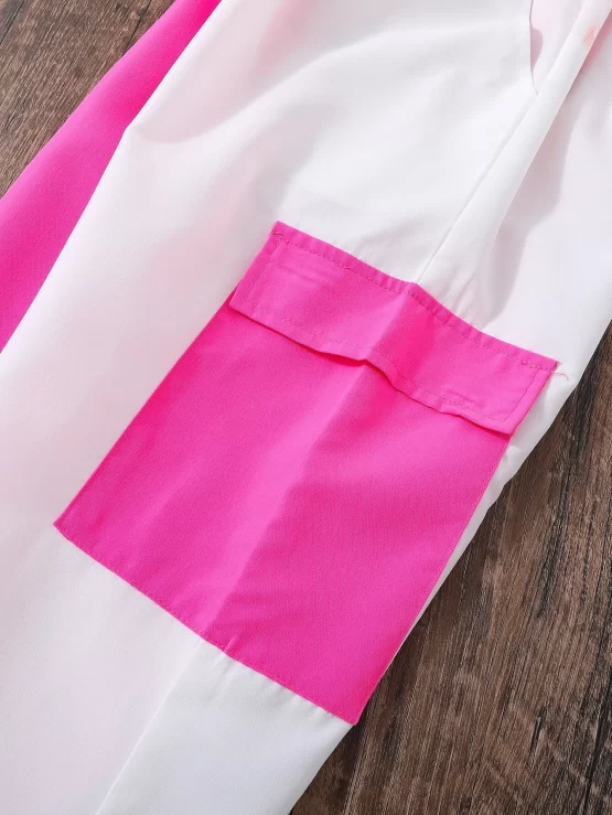 Girls Two Tone Color Block Flap Cargo Pocket Pants - Image 3