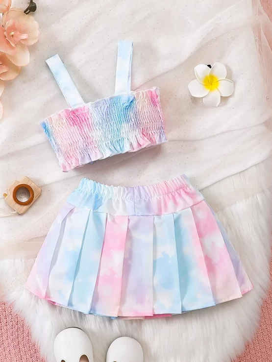 Baby Tie Dye Bow Front Cami Top & Pleated Skirt - Image 2