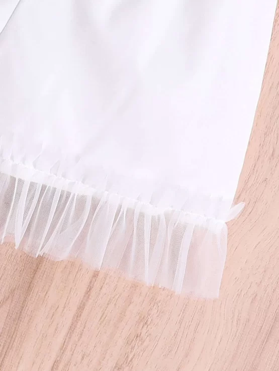 Girls Contrast Mesh Ruffle Hem Print Shorts - Image 3