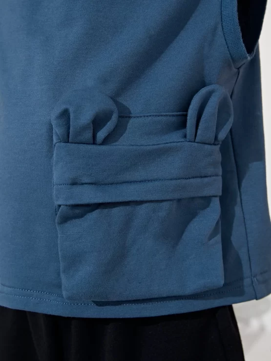 Toddler Boys Pocket Patched Hooded Tank Front Top - Image 2