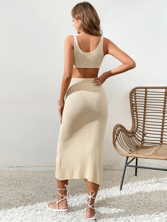 Cut Out O-ring Front Split Thigh Cami Sweater Dress - Image 3
