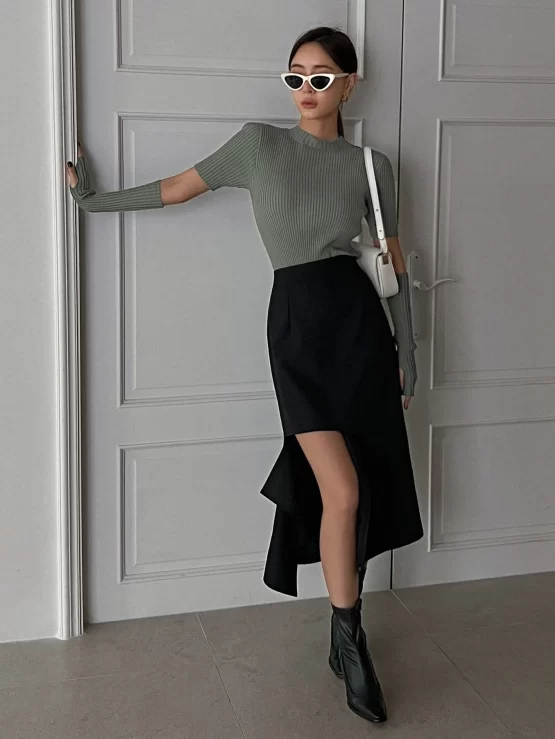 DAZY Solid Ribbed Knit Top With Arm Sleeves - Image 3