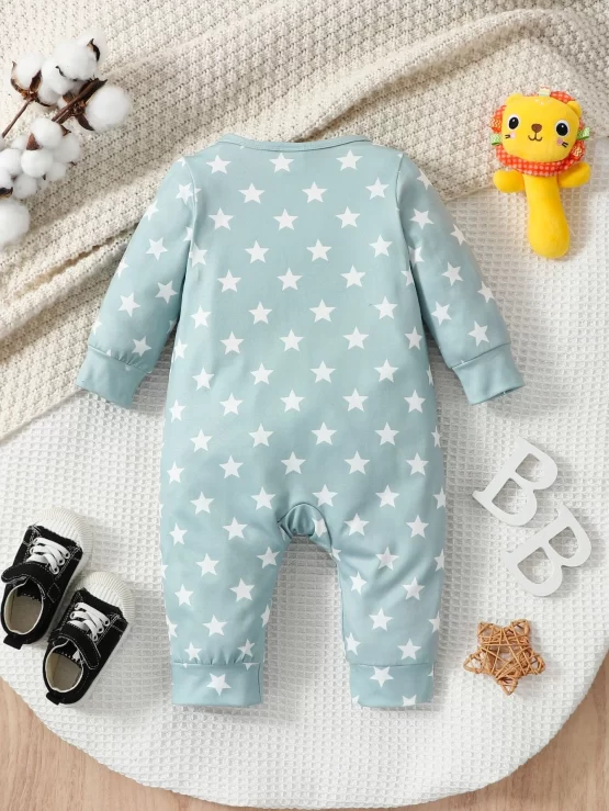 Baby Star & Striped Cartoon Embroidery Print Jumpsuit - Image 3