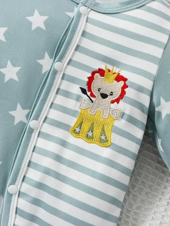 Baby Star & Striped Cartoon Embroidery Print Jumpsuit - Image 2