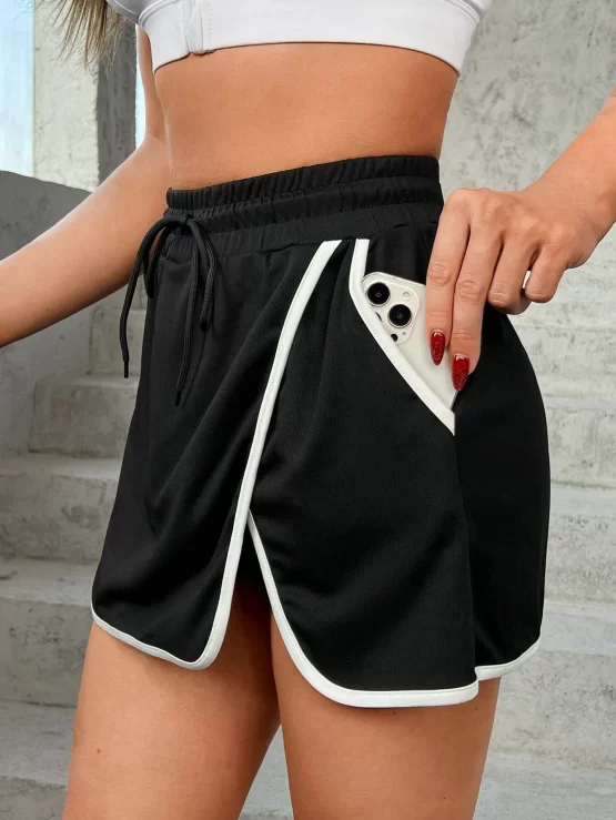 Contrast Binding Drawstring Waist Sports Skort - Image 2