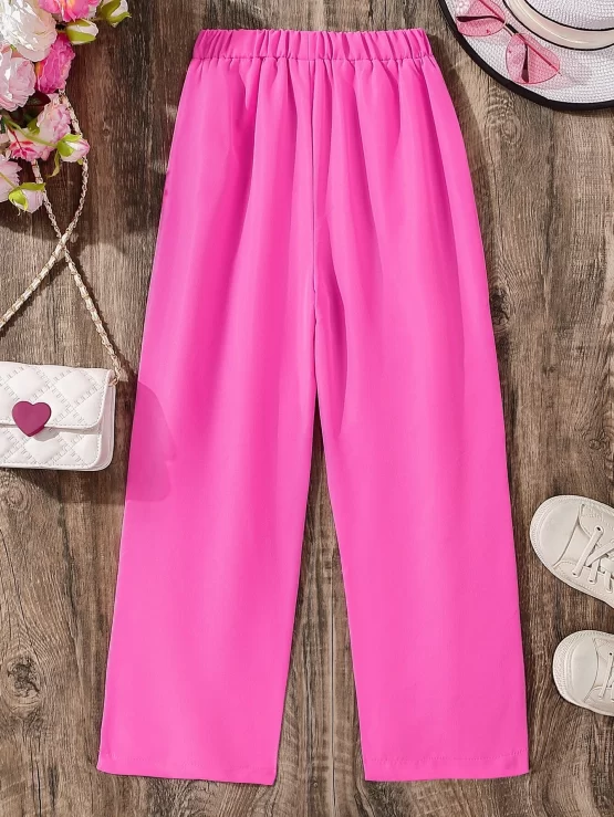 Girls Solid Casual Cut Out Ruched Waist Pants - Image 2