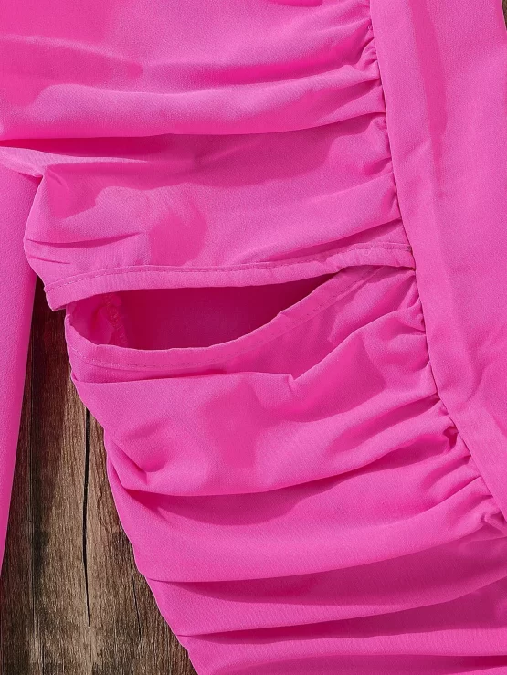 Girls Solid Casual Cut Out Ruched Waist Pants - Image 3