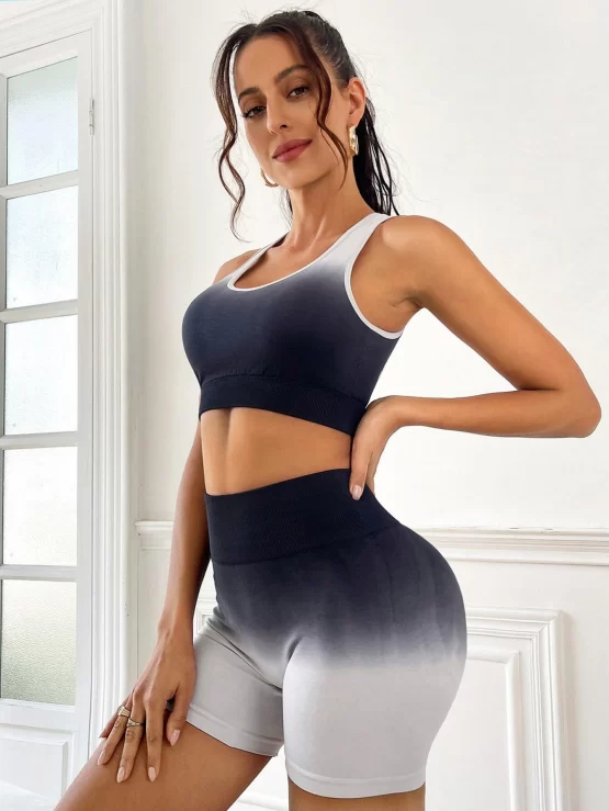 Ombre Print Contrast Cut Out Back Sports Set - Image 2