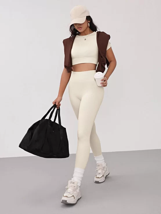 Seamless Quick-Drying Wide Waistband Sports Set - Image 2