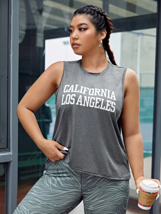 Plus Letter Graphic Tank Top & Zebra Striped Print Leggings - Image 3