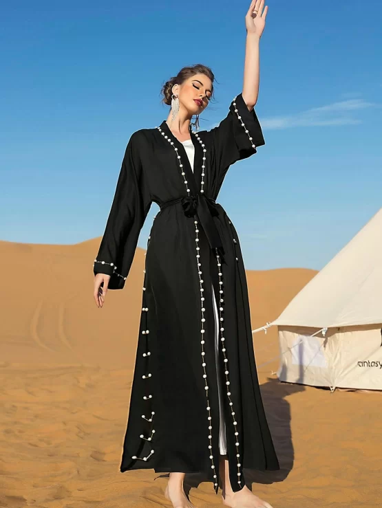 Najma One Piece Pearl Beaded Belted Abaya