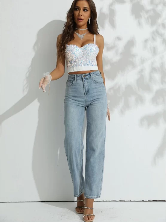 Button Pocket Zipper Fly Straight Leg Jeans