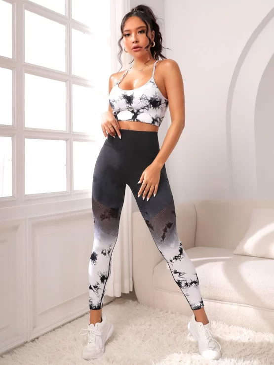 Tie Dye Criss Cross Back Wide Waistband Sports Set