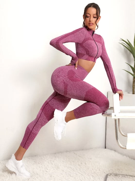 Seamless Zipper Thumb Holes Sports Set