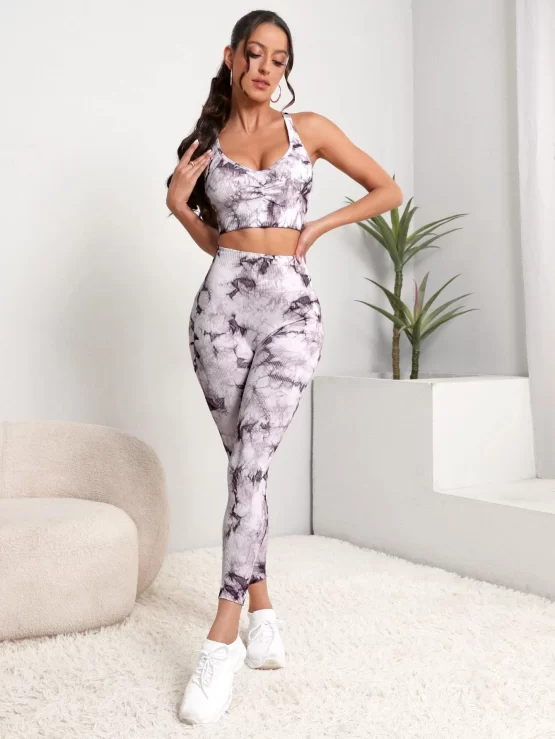 Tie Dye Criss Cross Back Tummy Control Sports Set