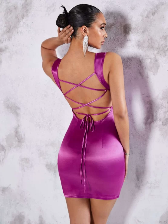 BAE Draped Backless Collar Satin Bodycon Dress