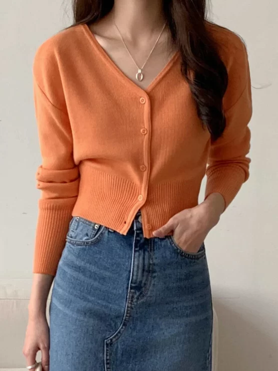 DAZY Solid Button Up Rib-knit Sleeve Cardigan