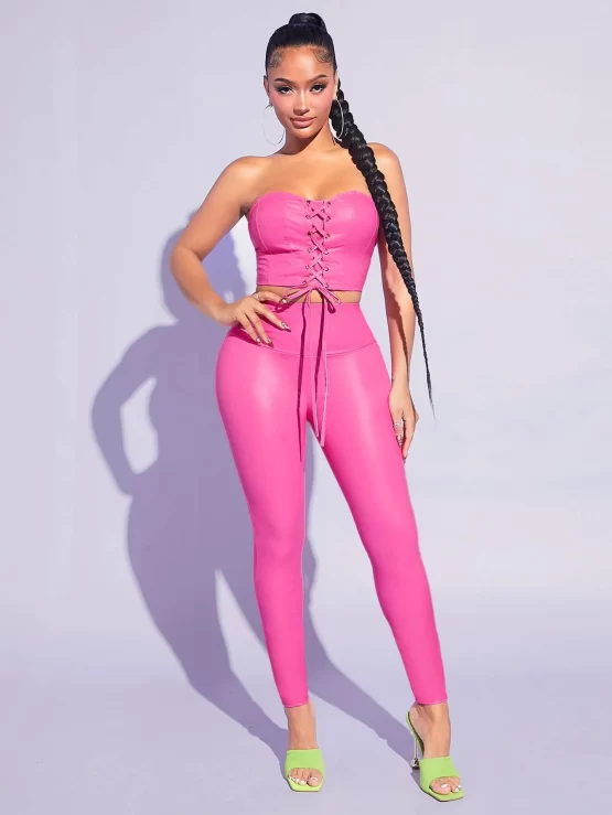 Lace Up Sexy Front Tube Top & Leggings Set