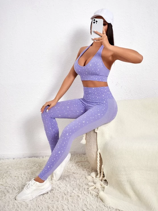 Geometric Print Wideband Waist Sports Set