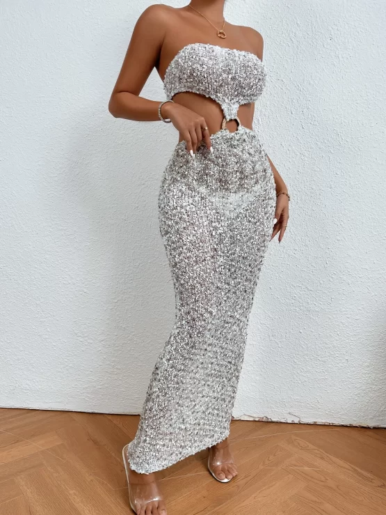 Alondra Ring Linked Cut Out Lace Up Back Tube Sweater Dress