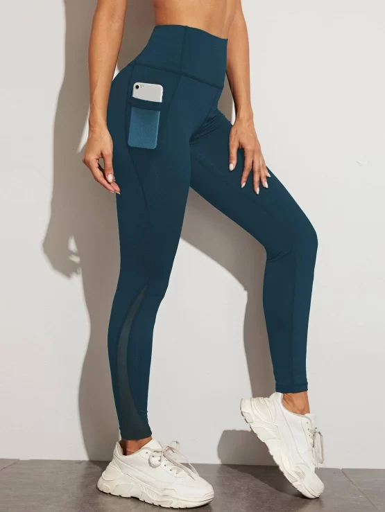 Contrast Mesh Side Pocket Sports Leggings