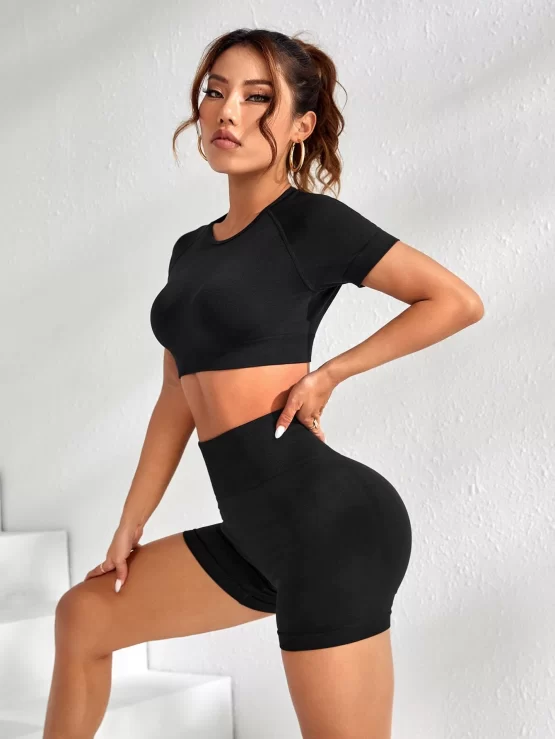 Cut Out Back Raglan Sleeve Scrunch Butt Wideband Waist Sports Set