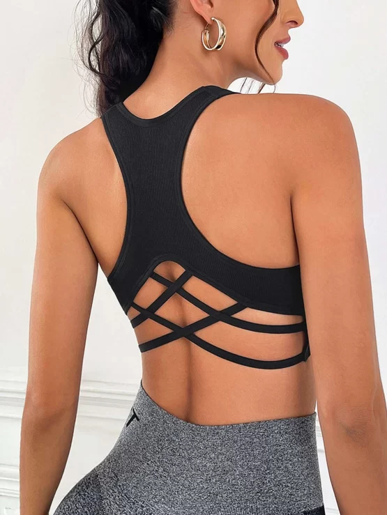 Criss Cross Cut Out Back Crop Sports Bra