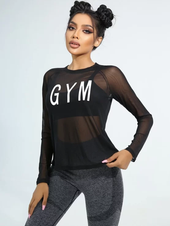 Letter Graphic Wrap Back Sports Tee Without Bra