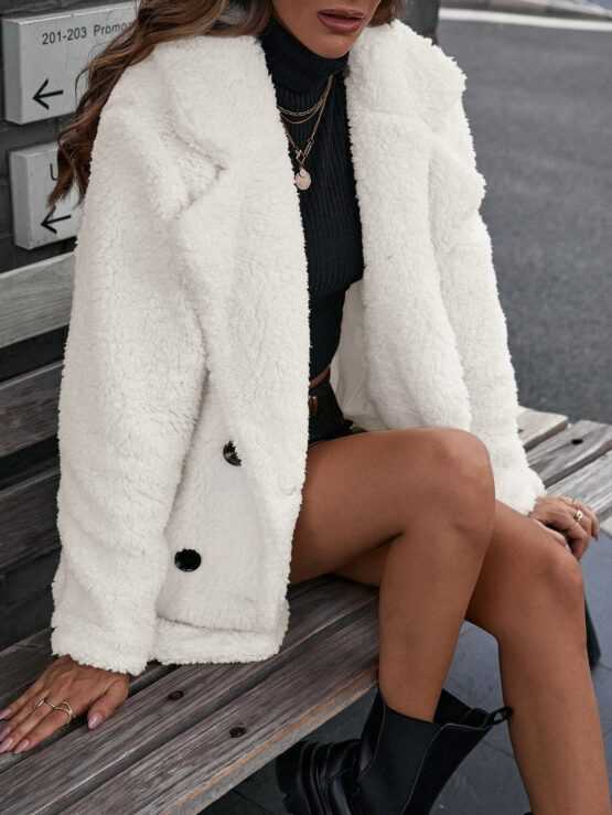 Lapel Neck Double Breasted Teddy Coat