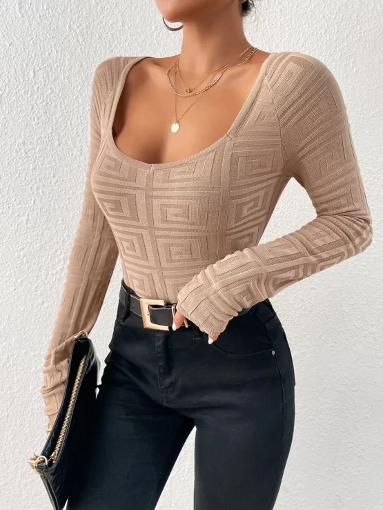 Unity Scoop Plain Sexy Neck Sleeve Sweater