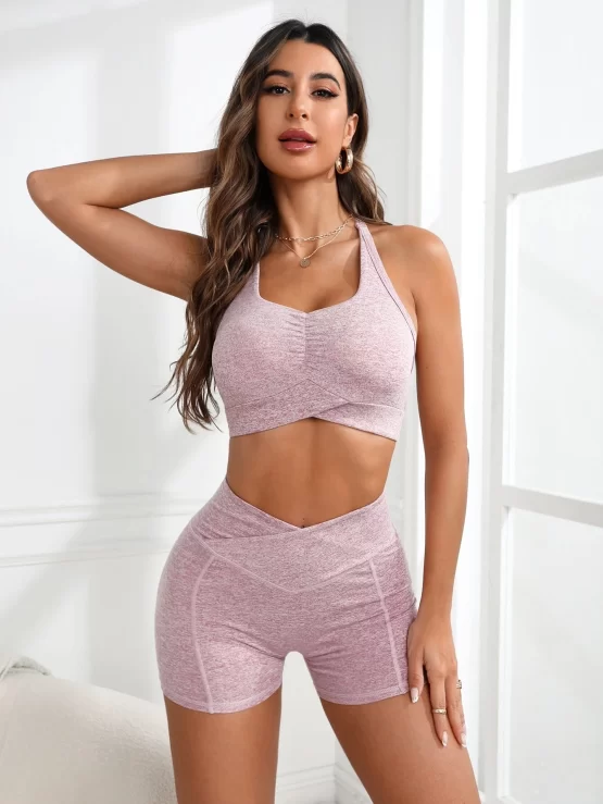 Criss Cross Backless Wrap Asymmetrical Waist Sports Set