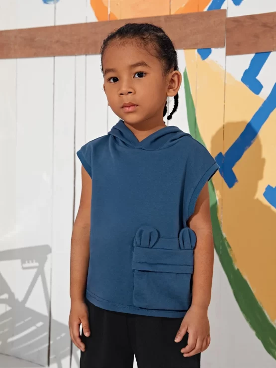 Toddler Boys Pocket Patched Hooded Tank Front Top