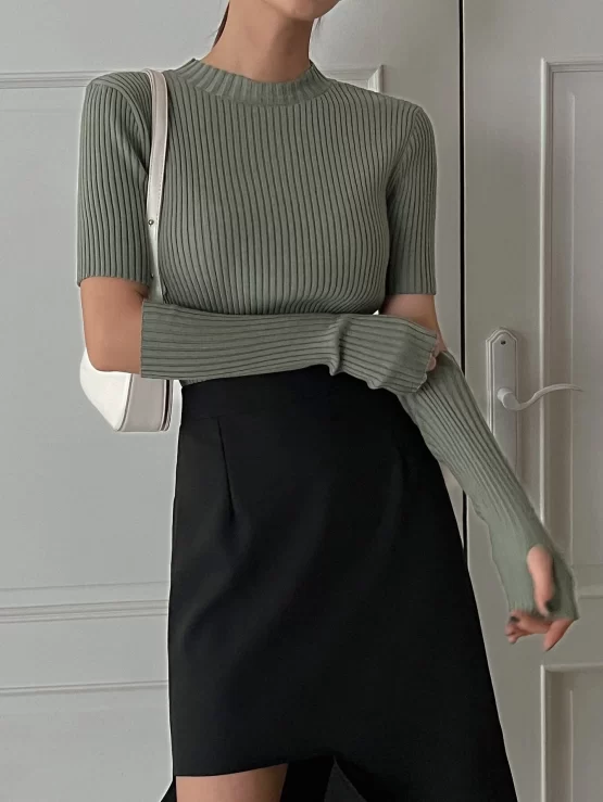 DAZY Solid Ribbed Knit Top With Arm Sleeves