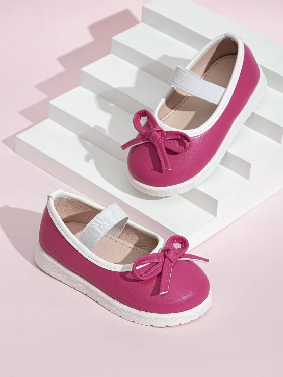 Girls Bow Decor Contrast Binding Slip On Front Sneakers