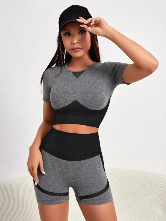Color Block Cut Out Sports Tee & Biker Shorts